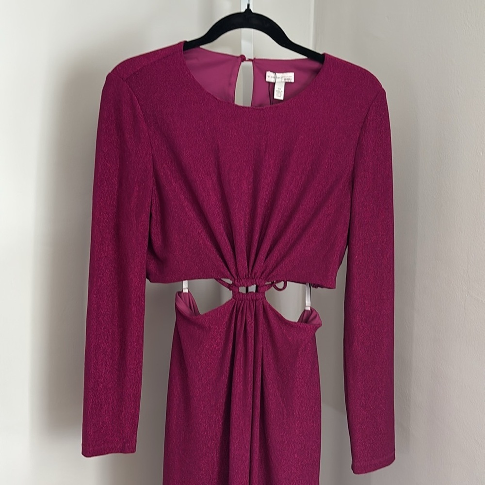 ML by Monique Lhuillier Elegant Purple Metallic Knit Long Sleeve Dress Size 10 - Picture 7 of 11